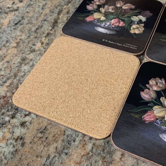(4) Pimpernel Coasters Antique Tulips 4” Square Stephanie Hoffen - Picture 3 of 4
